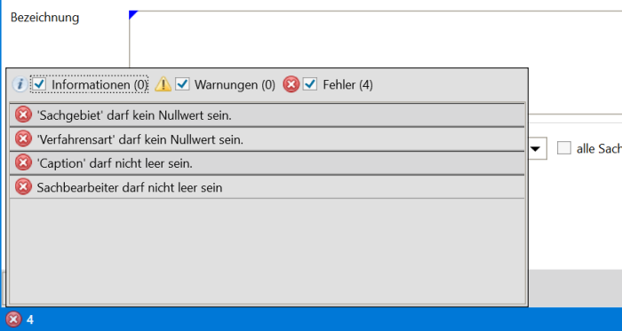 Beispiel für Anzeige der Fehlermeldungen aus der Statuszeile